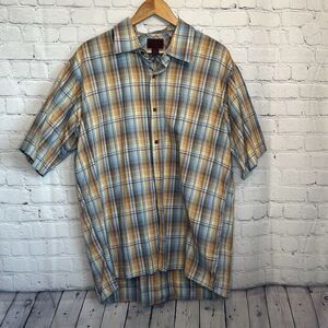 Born‎ Mens Blue Yellow Plaid short Sleeve Button Down Shirt size xl 100% Cotton